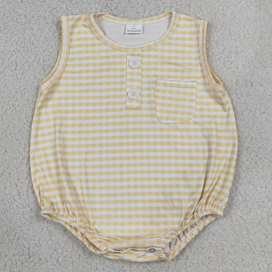 Baby Boys Rompers Sleeveless Yellow Checked Button Pocket Rompers SR4236