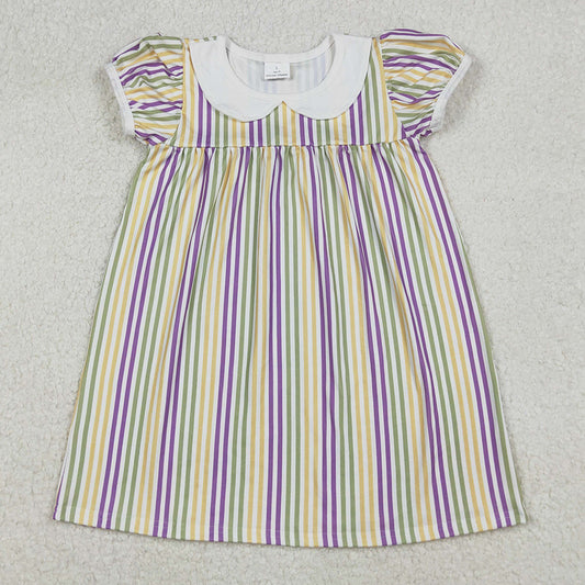 Baby Girls Dress Mardi Gras Stripes Collar Knee Length Dresses GSD1571 10.2