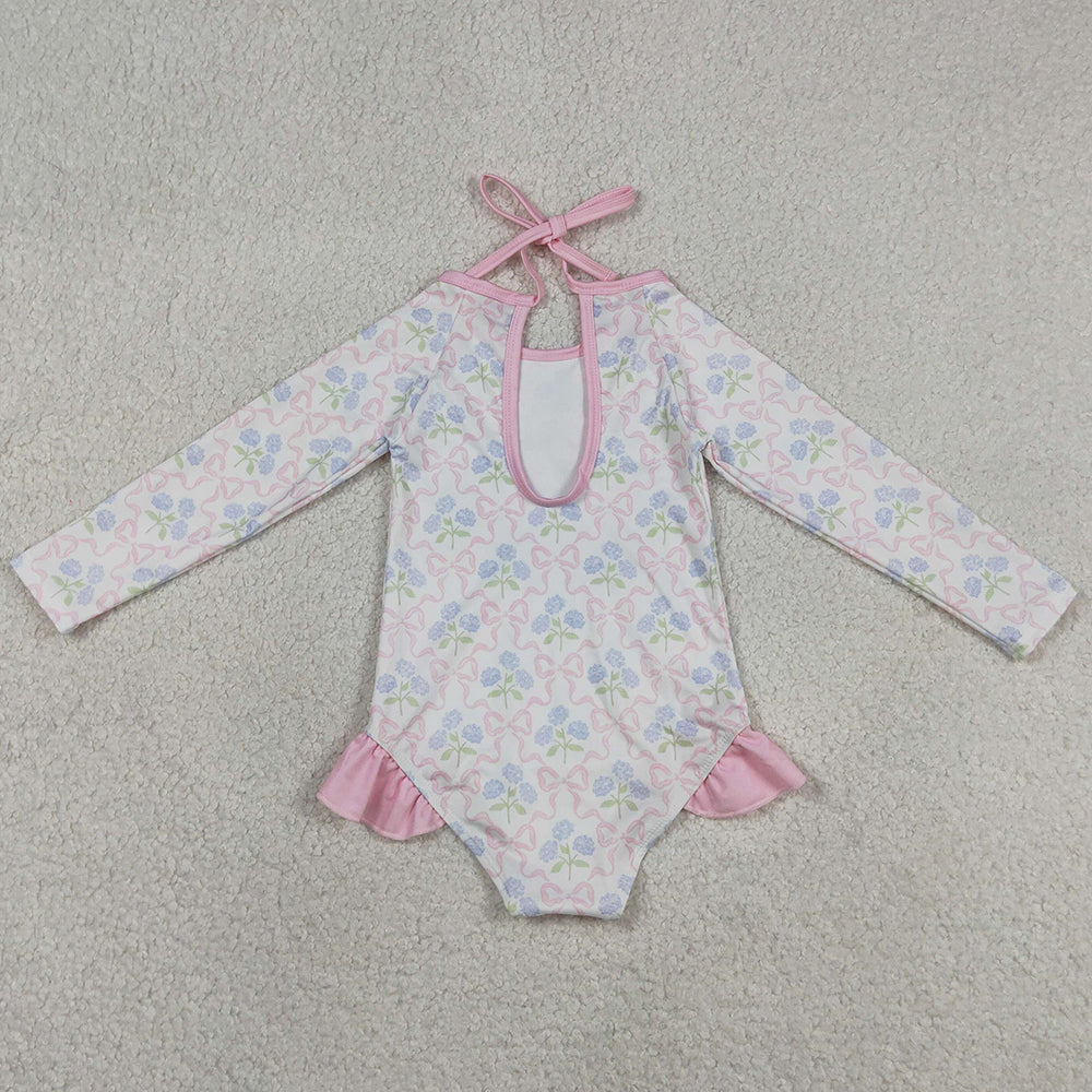 Baby Girls Swimsuits Flower Bows Checked Bummies One Piece Swimsuits S0655