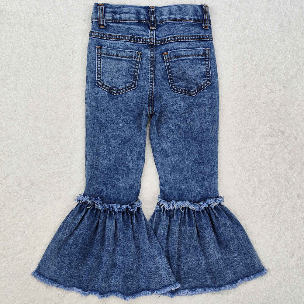 Baby Girls Jeans Navy Bleached Denim Flare Pants Jeans P0676