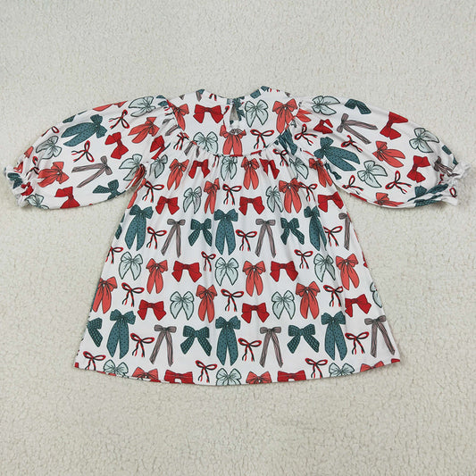 Baby Girls Dress Christmas Colorful Bows Smocked Knee Length Dresses GLD1028 7.9