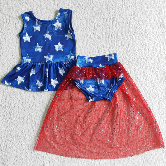 Kids Clothes Girls Bummies Set 4th of July Baby Girls Boutique Clothes Bummie with Yarn GBO0027