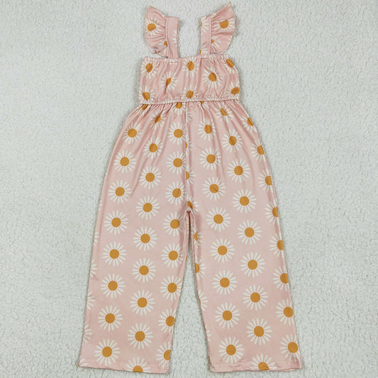 Baby Girls Jumpsuits Flutter Sleeves Peach Daisy Flowers Bell Jumpsuits SR3052 5.10