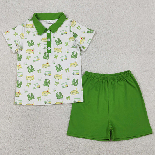 Baby Boys Clothes Green Golf Trucks Button Polo Shirts Shorts Clothes Sets BSSO1697 1.8