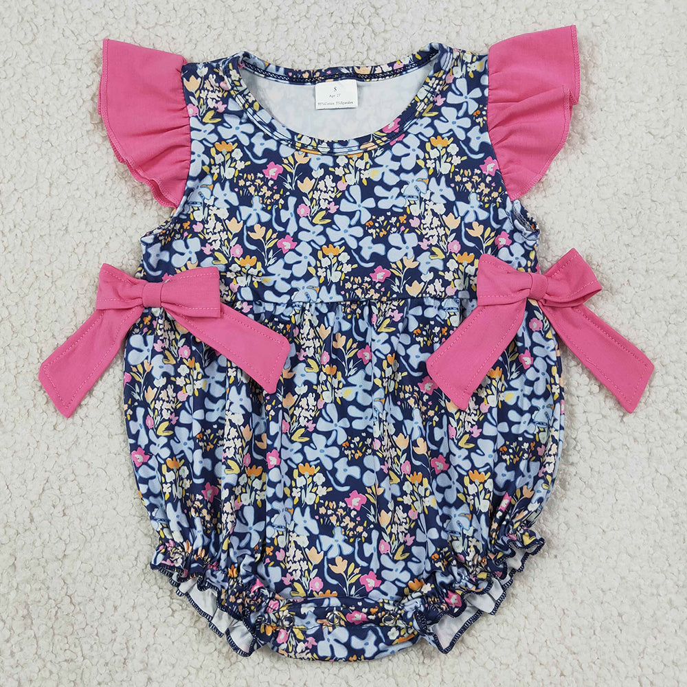 Baby Girls Rompers Flutter Sleeve Colorful Flowers Ruffle Rompers SR4126