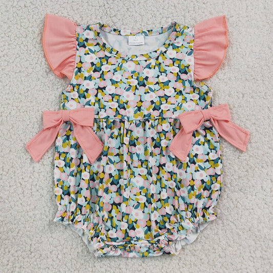 Baby Girls Rompers Flutter Sleeve Colorful Flowers Ruffle Rompers SR4125