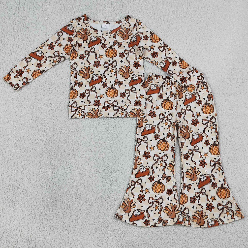 Baby Girls Clothes Turkey Pumpkins Top Flare Pants Thanksgiving Clothes Sets GLP3420