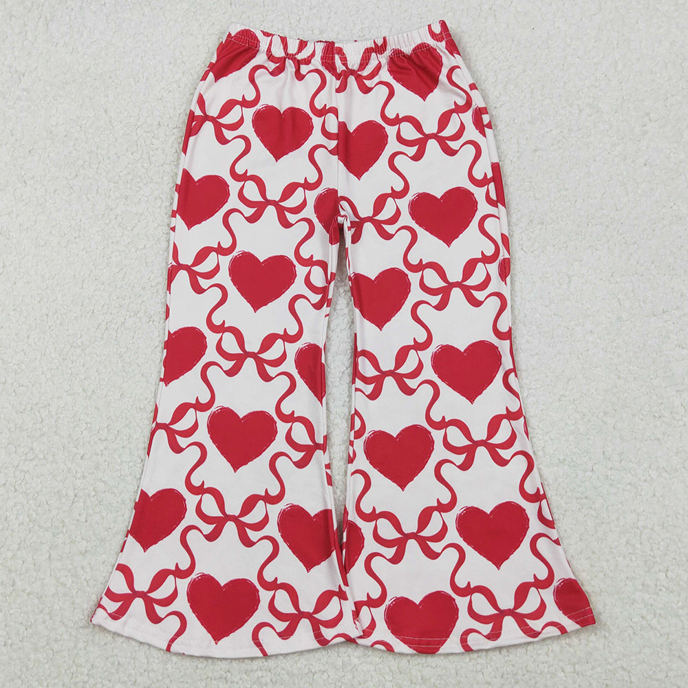 Baby Girls Pants Red Bows Hearts Checked Valentine Bell Bottom Pants P0895 10.20