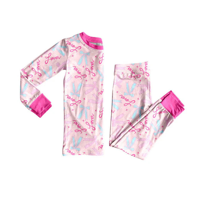Preorder (moq 8)Baby Girls Pink Long Sleeve Love Bows Top Pants Valentine Pajamas Sets 9.9