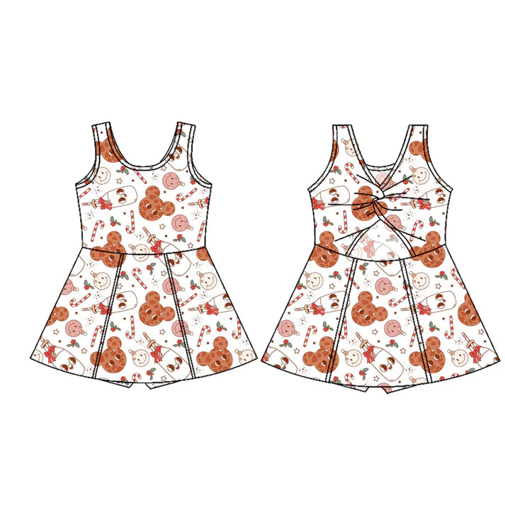 Preorder (moq 5)Baby Girls Sleeveless Mouse Cookie Candy Cane Shorts Knee Length Dresses 7.17