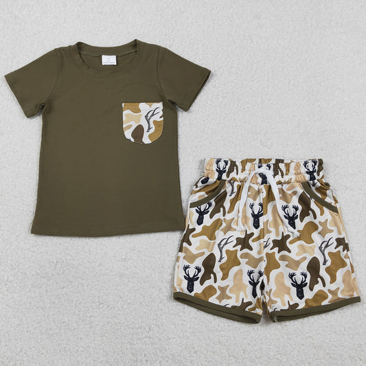 Baby Boys Clothes Shirts Top Deer Camo Pockets Shorts Hunting Clothes Sets BSSO1845