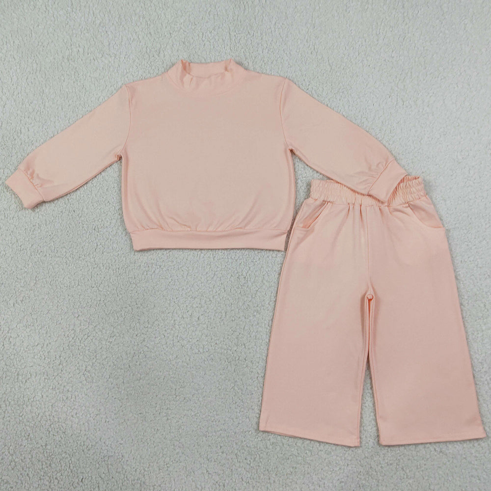 Baby Girls Clothes Light Pink Top Pockets Flare Pant Fall Pajamas Clothes Sets GLP3410