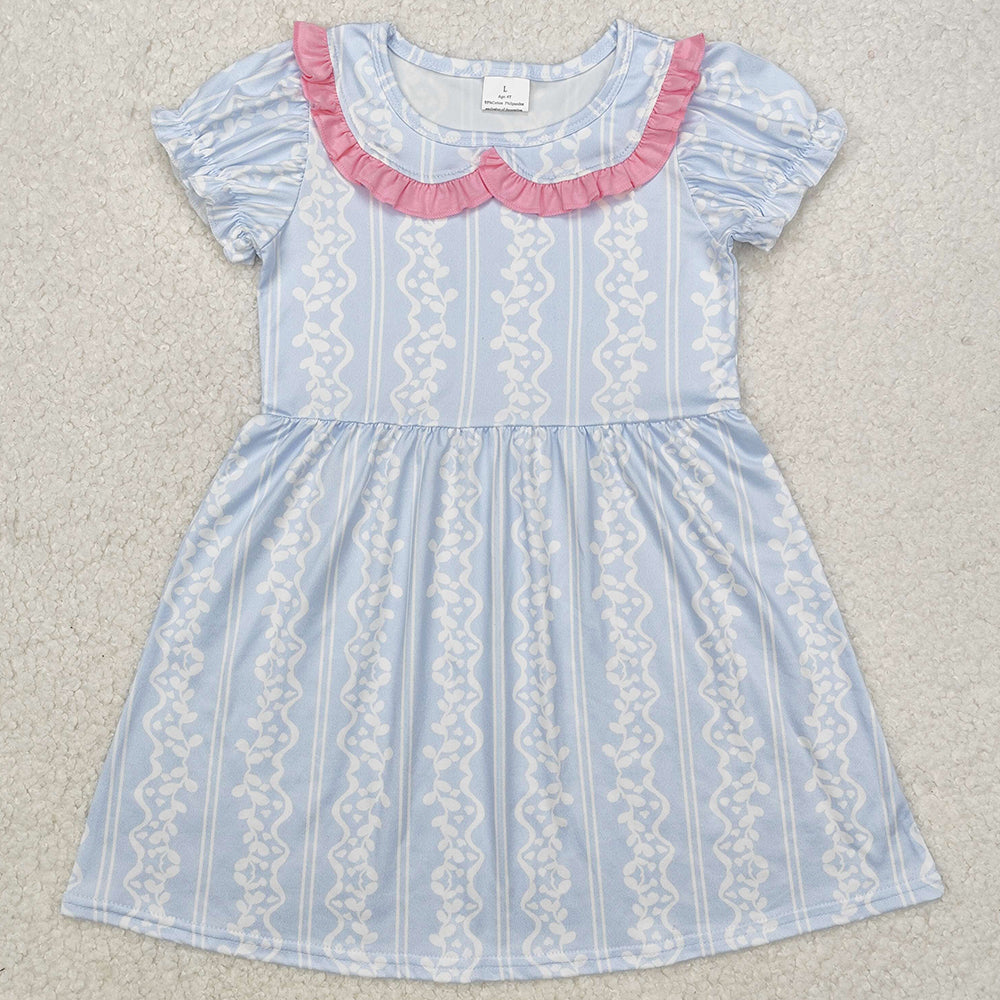 Baby Girls Dress Blue White Ruffle Knee Length Dresses GSD1499