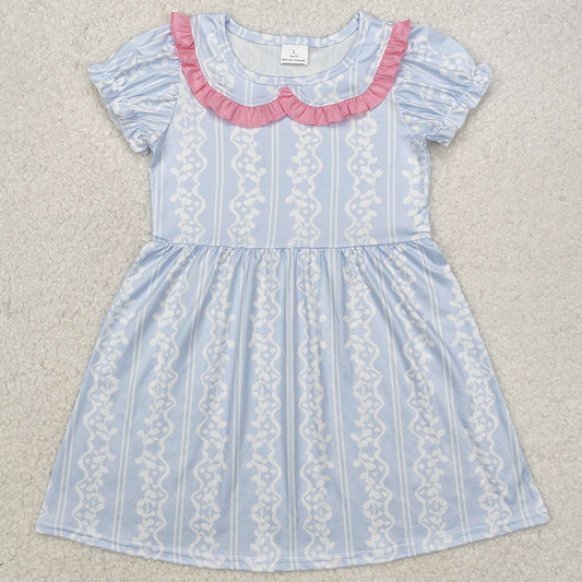 Baby Girls Dress Blue White Ruffle Knee Length Dresses GSD1499