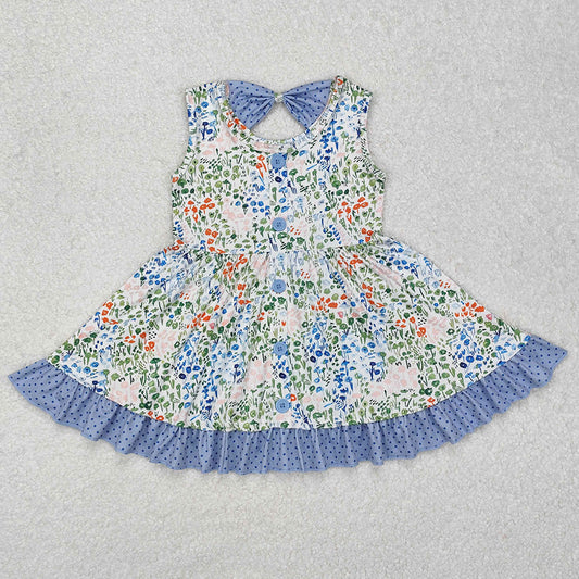 Baby Girls Dress Blue Small Flowers Knee Length Dresses GSD1086