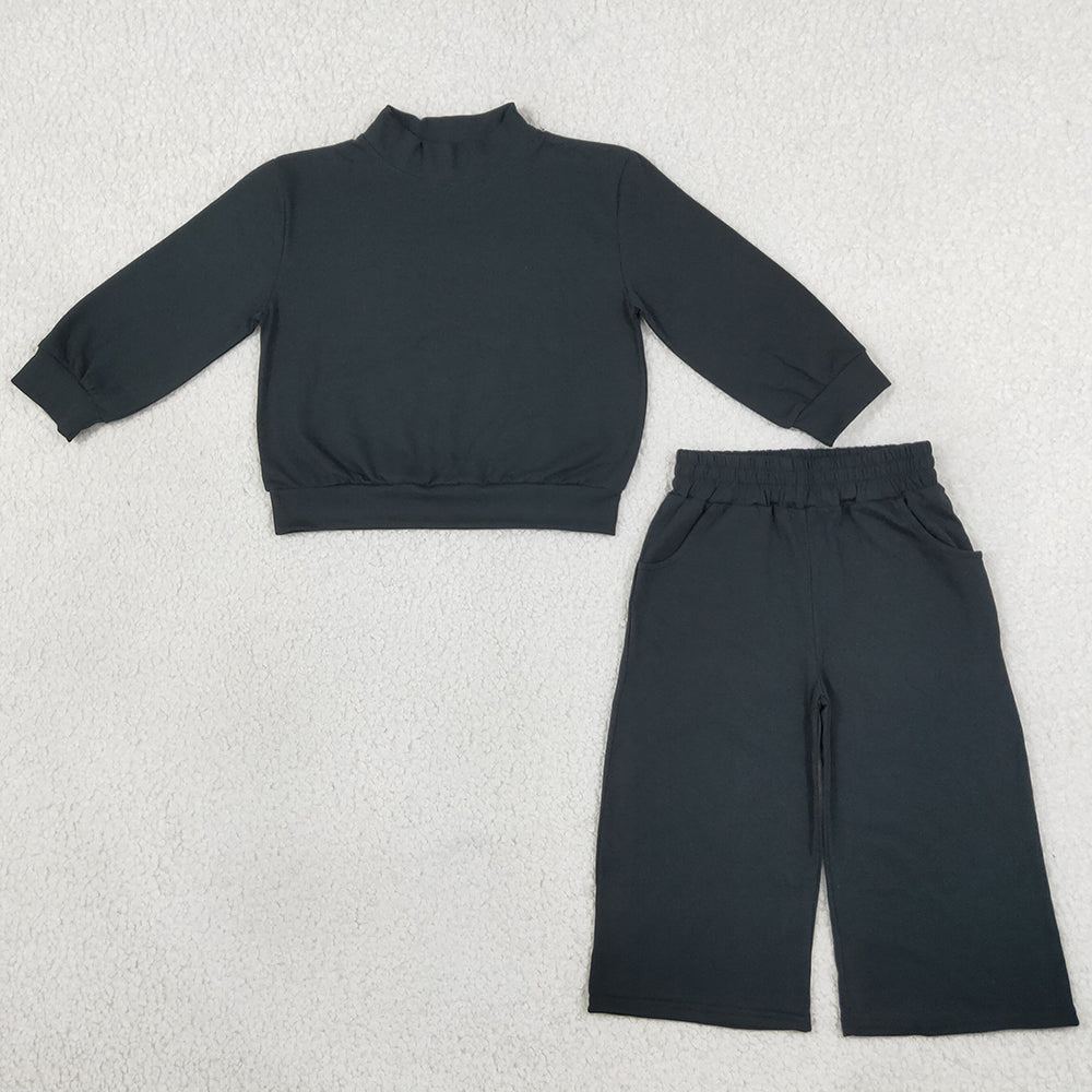 Baby Girls Clothes Black Long Sleeve Top Pockets Flare Pant Pajamas Clothes Sets GLP3411