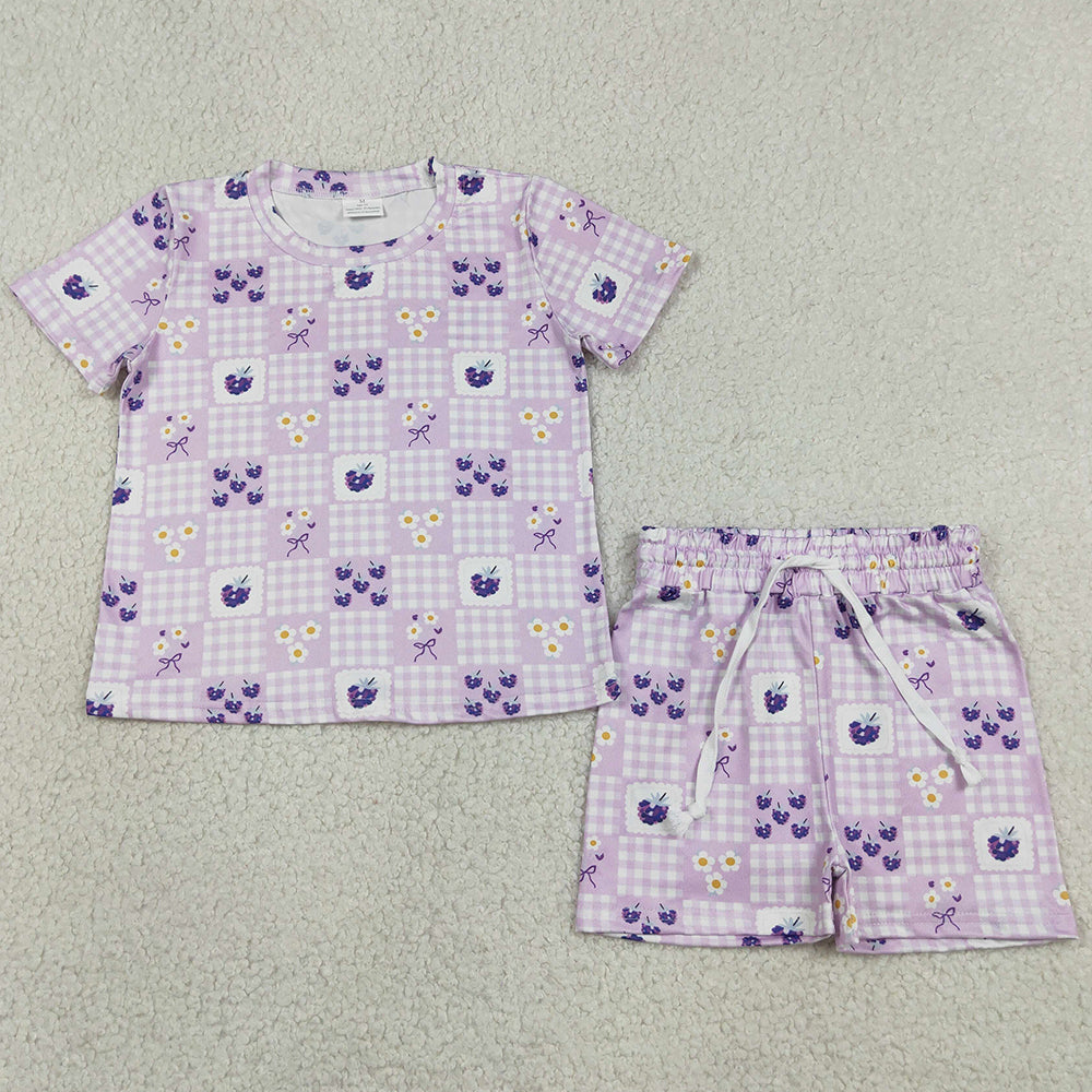 Baby Girls Clothes Flowers Grapes Checked Top Shorts Slouchy Clothes Set GSSO3647