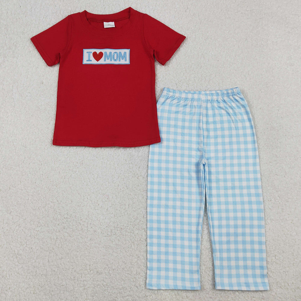 Baby Girls Clothes Embroidery I Love Mom Shirts Checked Ruffle Pants Clothes Sets GSPO2071 11.3