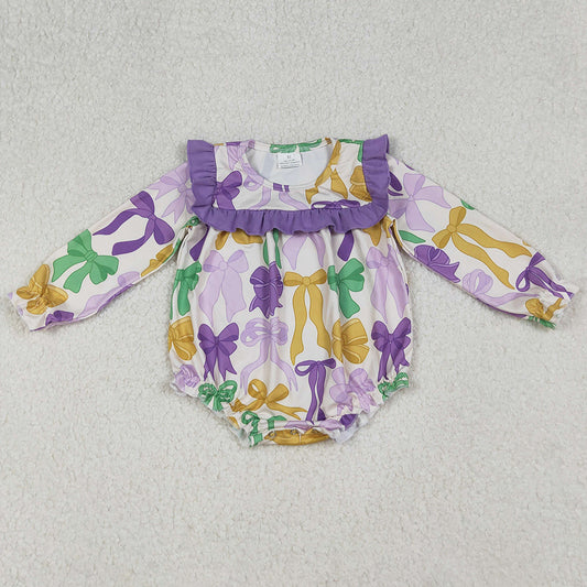 Baby Girls Rompers Mardi Gras Bows Ruffle Sleeve Rompers LR2642 10.1