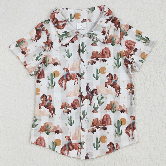 Baby Boys T-shirts Western Cow Cactus Buttons Tee Shirts Tops BT1155
