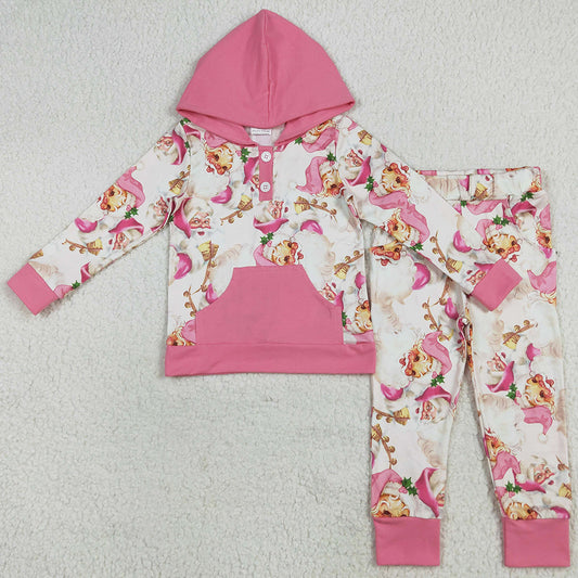 Baby Girls Clothes Pink Christmas Santa Button Hoodies Pockets Pant Sets GLP2474 7.9