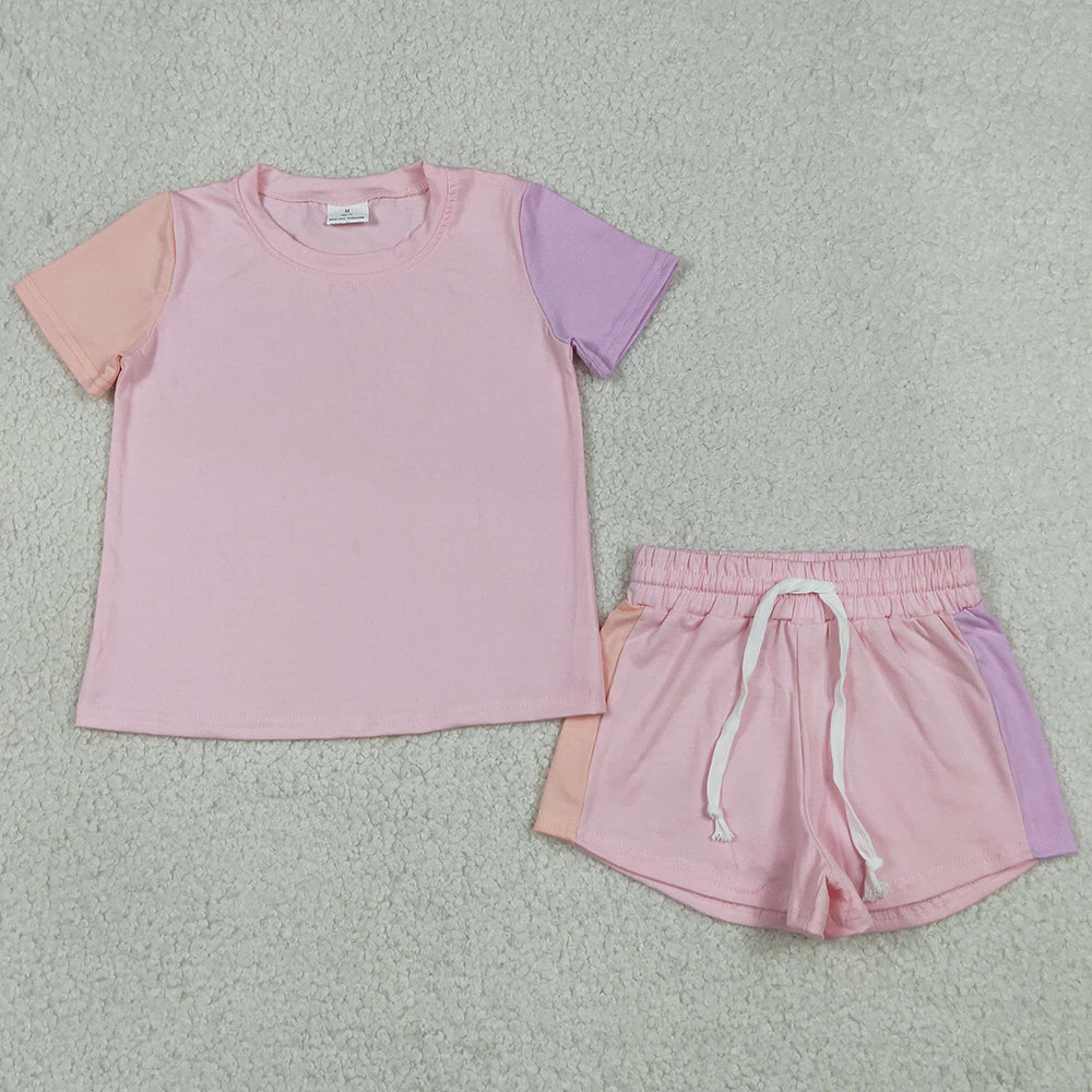 Baby Girls Clothes Pink Lavender Patchwork Shirt Tops Shorts Slouchy Clothes Set GSSO3638