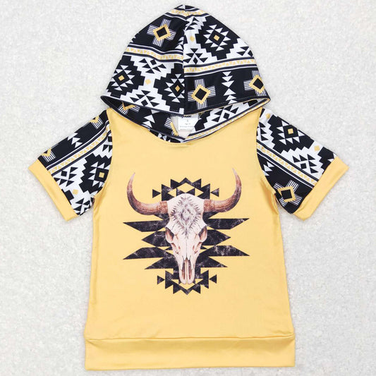 Baby Kids Clothes Hoodies Tops Western Cow Skull Short Sleeve Hooded Top BT0458