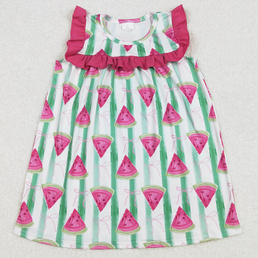 Baby Girls Dress Pink Watermelon Ruffle Knee Length Dresses GSD1911