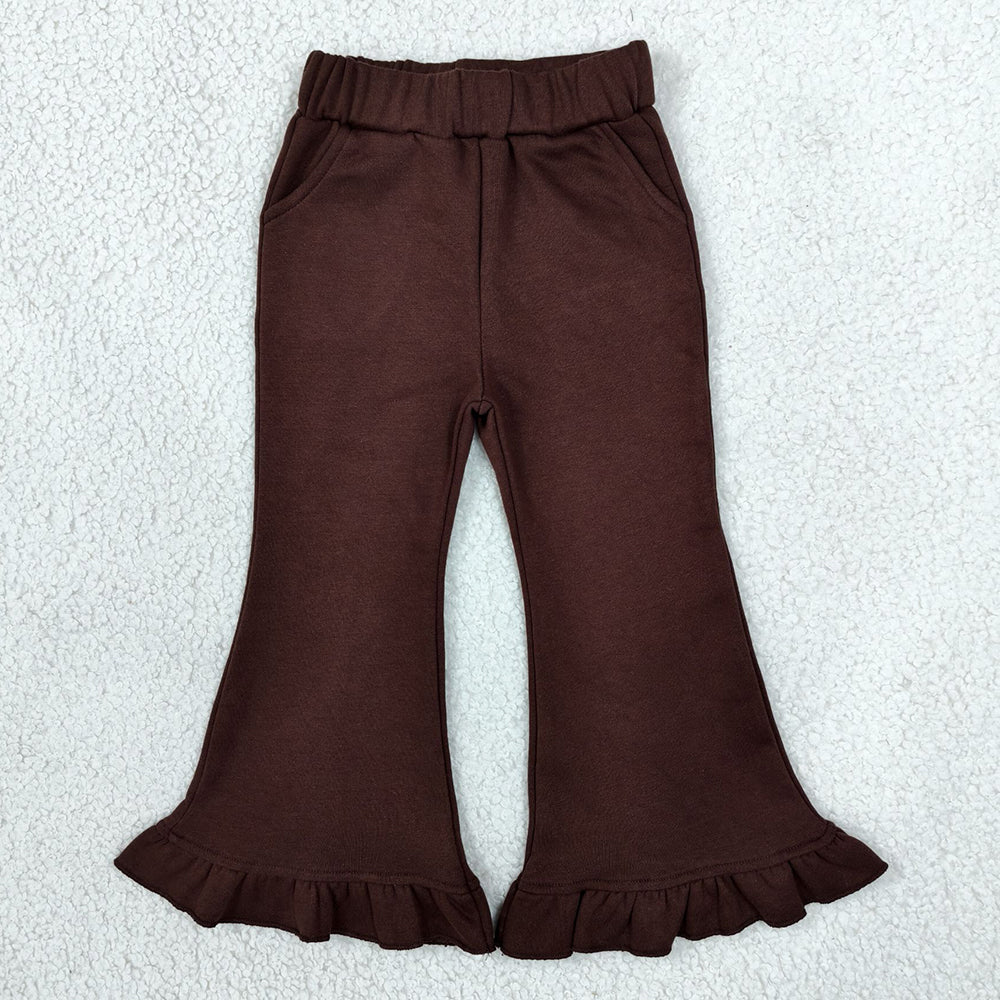 Baby Girls Clothes Brown Sweater Fabric Ruffle Flare Pants Bottom P1074