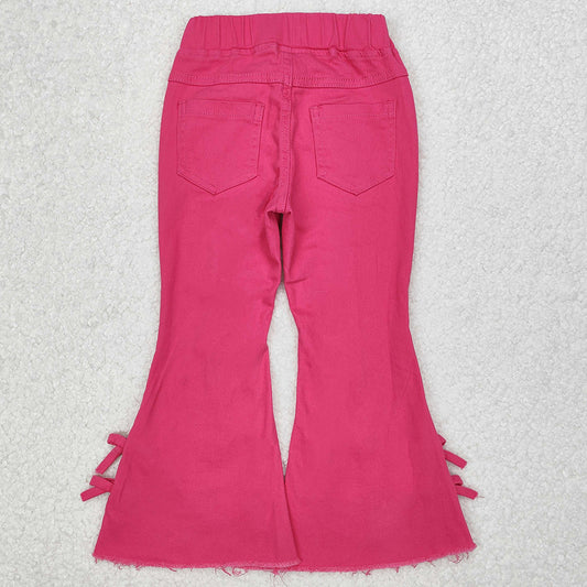 Baby Girls Denim Pane Pink Bows Denim Flare Pants Jeans Bell Bottoms P0731