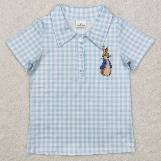 Baby Boys T-shirts Blue Checkered Rabbit Short Sleeve Tee Shirts Tops BT1095