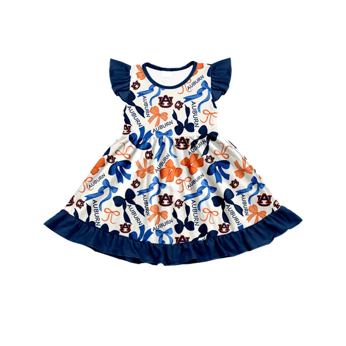 Preorder (moq 5) flutter sleeves A U bows girls team dress 8.26