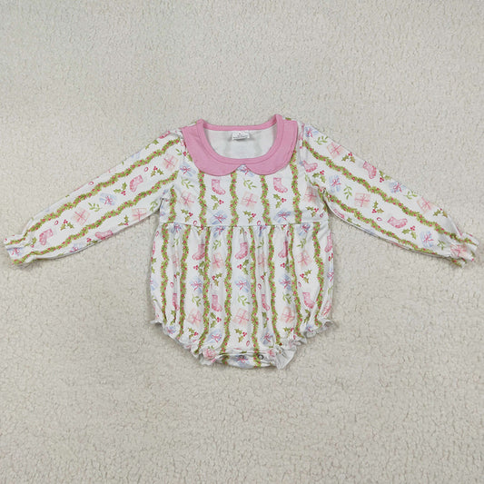Baby Girls Rompers Christmas Gifts Floral Stripe Ruffle Rompers LR2324 7.7