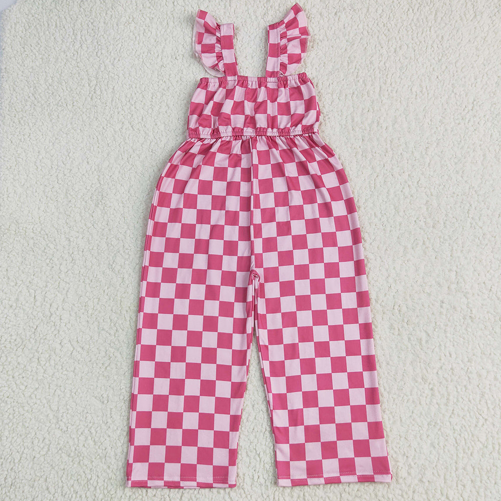Baby Girls Jumpsuits Flutter Sleeves Pink Plaid Bell Jumpsuits SR3050 6.7