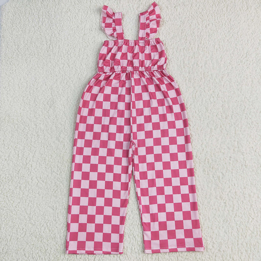 Baby Girls Jumpsuits Flutter Sleeves Pink Plaid Bell Jumpsuits SR3050 6.7