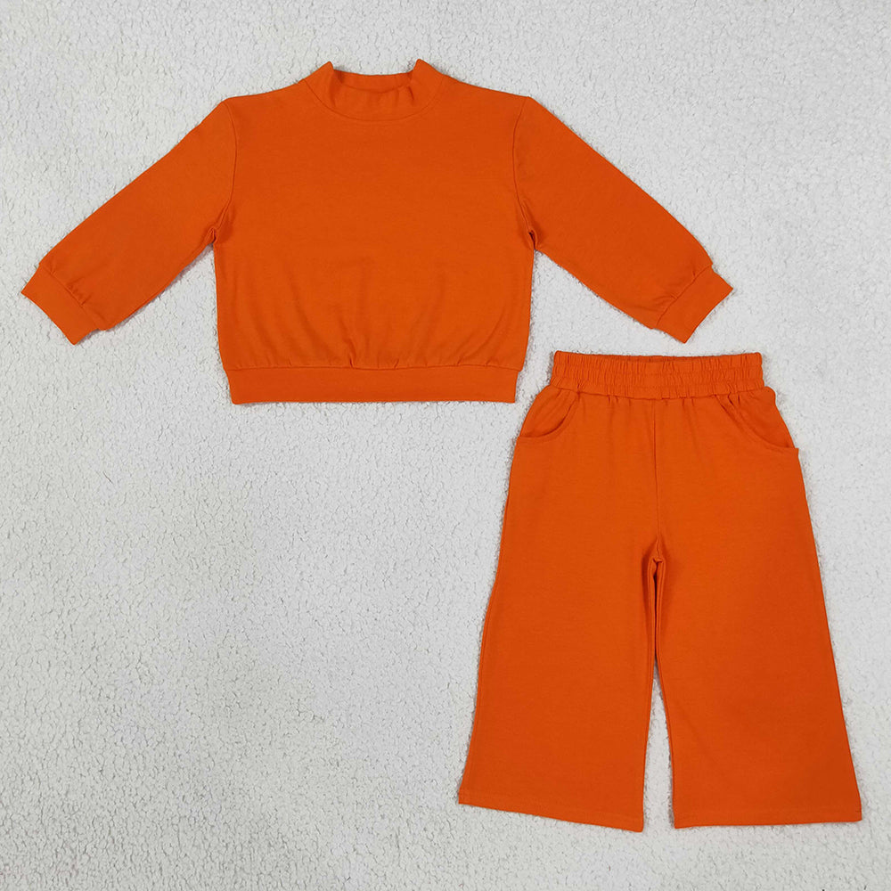 Baby Girls Orange Choker Shirt Top Pockets Flare Pant Fall Pajamas Clothes Sets GLP3414