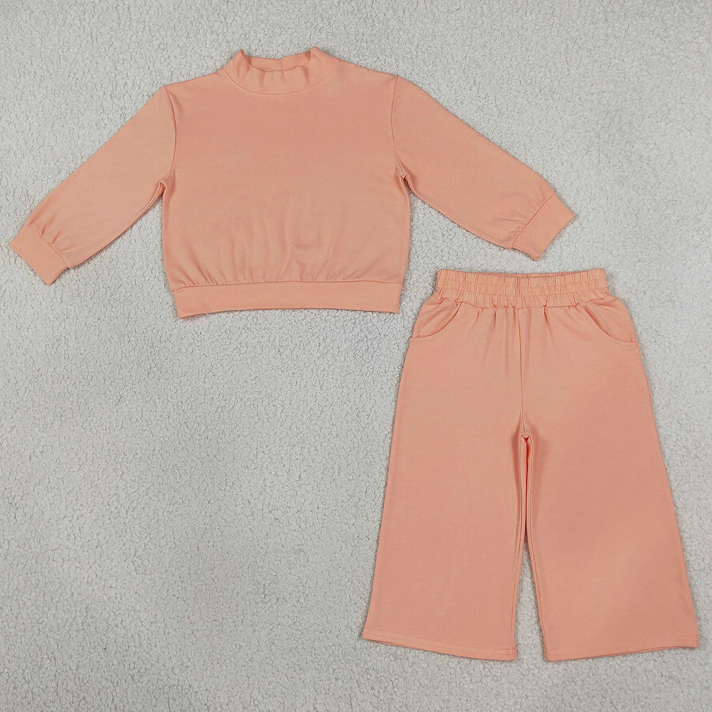 Baby Girls Peach Choker Shirt Top Pockets Flare Pant Fall Pajamas Clothes Set GLP3471