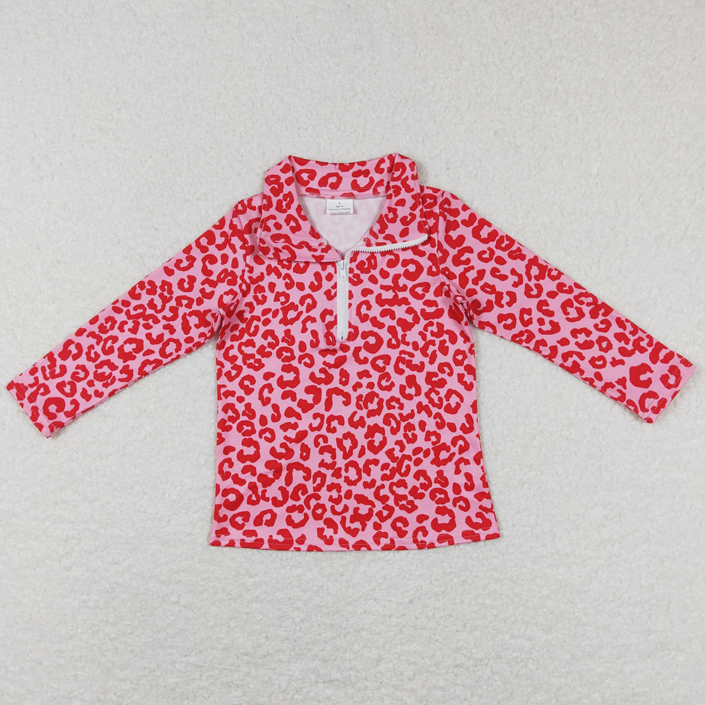 Baby Girls Clothes Tops Toddler Valentines Pink Leopard Zip Pullover Tops GT0414