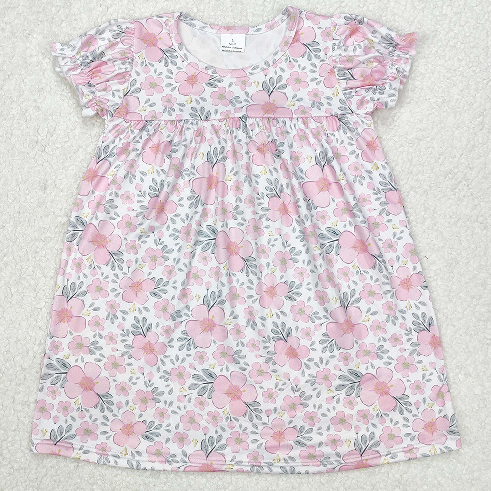 Baby Girls Dress Pink Flowers Leaves Knee Length Dresses GSD2026