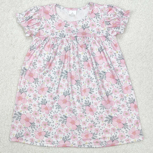 Baby Girls Dress Pink Flowers Leaves Knee Length Dresses GSD2026