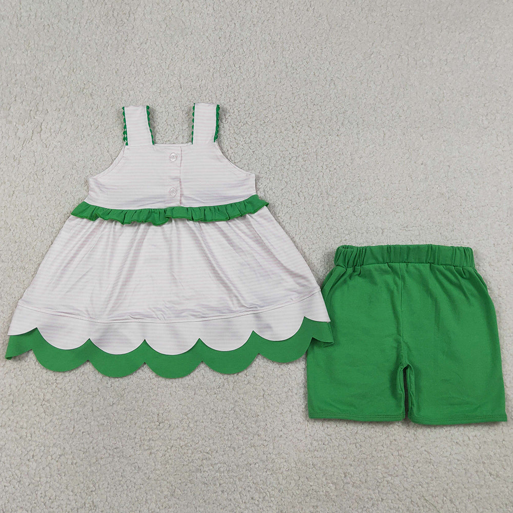 Baby Girls Clothes Embroidery Watermelons Scallop Tunic Ruffle Short Clothes Sets GSSO3164