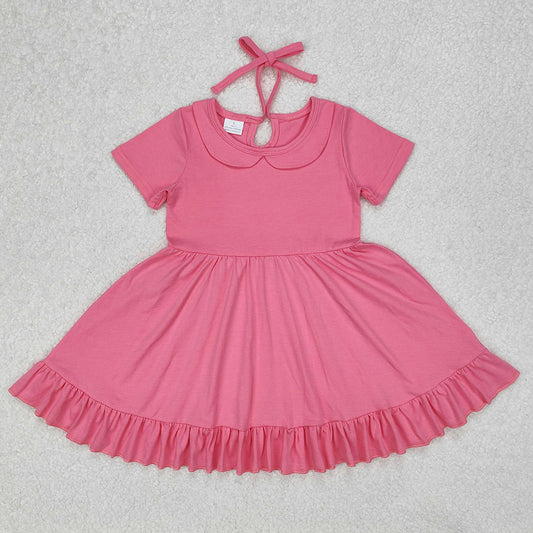 Baby Girls Dress Hotpink Collar Ruffle Knee Length Dresses GSD1917