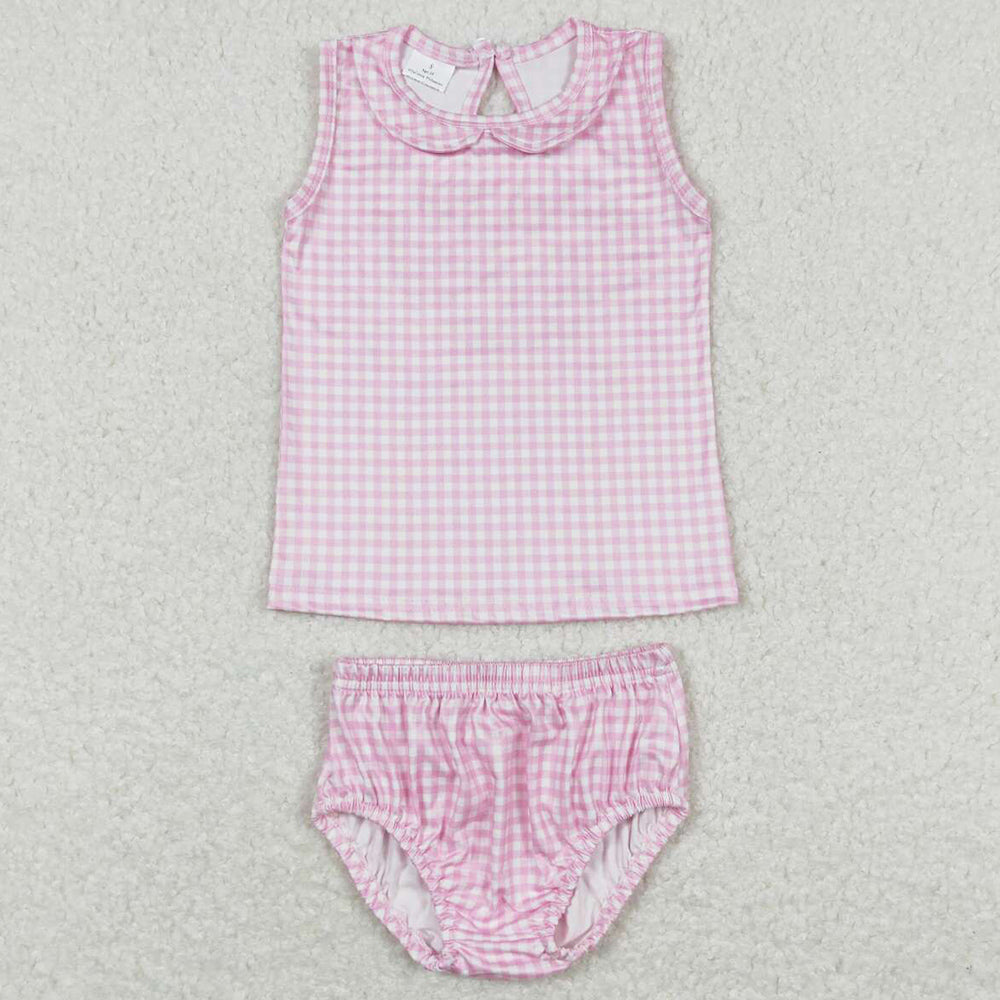 Baby Girls Clothes Bummies Toddler Pink Checkered Shirt Bummies Sets GBO0222