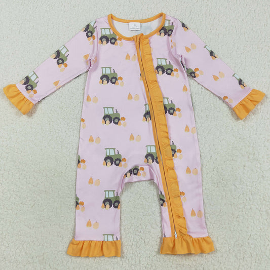 Baby Girls Rompers Pink Pumpkins Trucks Fall Ruffle Zipper Footie Rompers LR2336 8.9