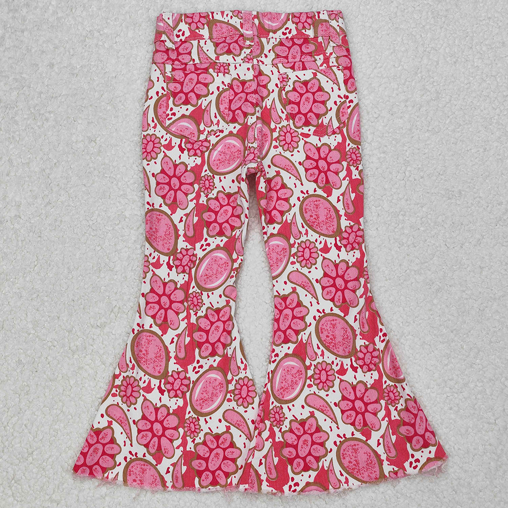 Baby Girls Jeans Pants Pink Turquoise Denim Flare Pants Jeans P0735
