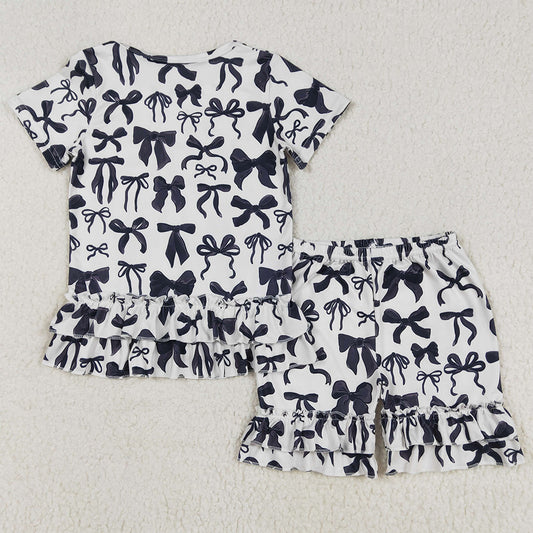 Baby Girls Clothes Black Bows Shirts Ruffle Shorts Sets GSSO1852
