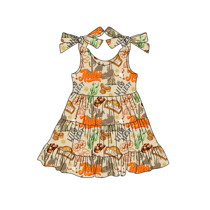 Preorder (moq 5)Baby Girls Khaki Sleeveless Cactus Hats Wild Western Knee Length Dresses 4.24