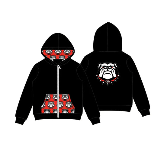 Preorder (moq 5)Baby Boys Black Bulldogs Team Pocket Zipper Hoodies Tops 8.2