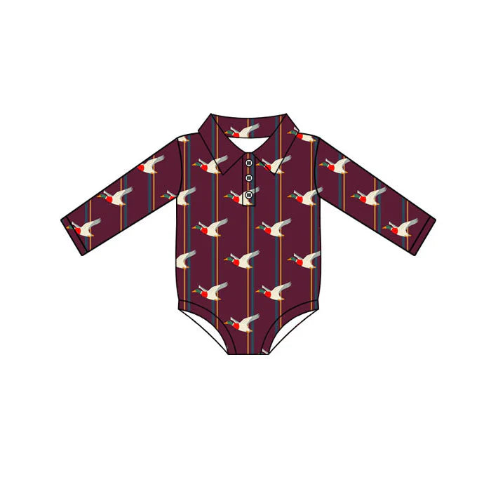 Preorder (moq 5)Baby Boys Ducks Plaid Button Rompers 10.18