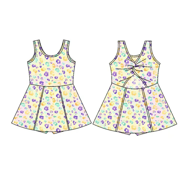 Preorder(moq 5) Baby Girls Sleeveless Mardigras Leopard Shorts Knee Length Dresses 10.27